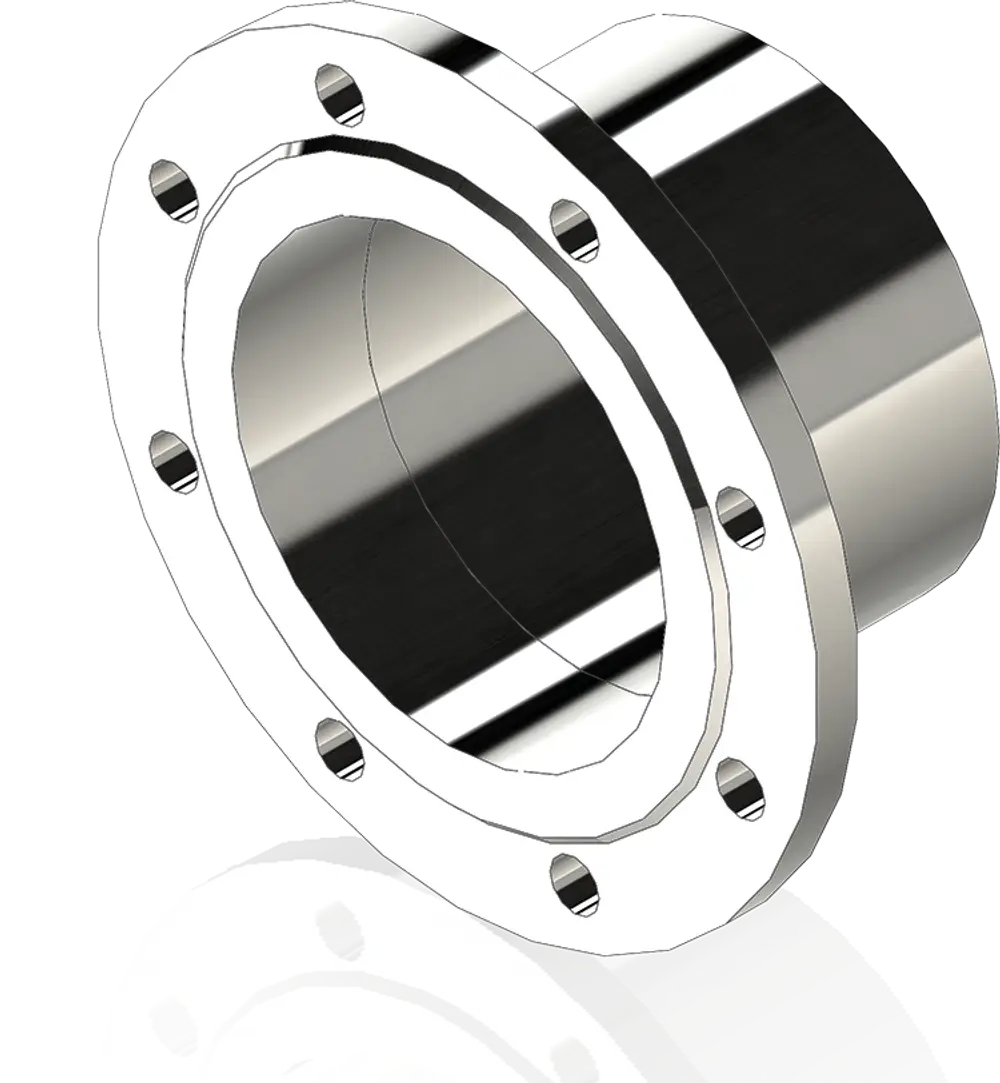 Einschweißflansch aus Metall, mit mehreren Befestigungsbohrungen, präsentiert von Juratherm. Die Oberfläche zeigt eine spiegelähnliche Reflexion.